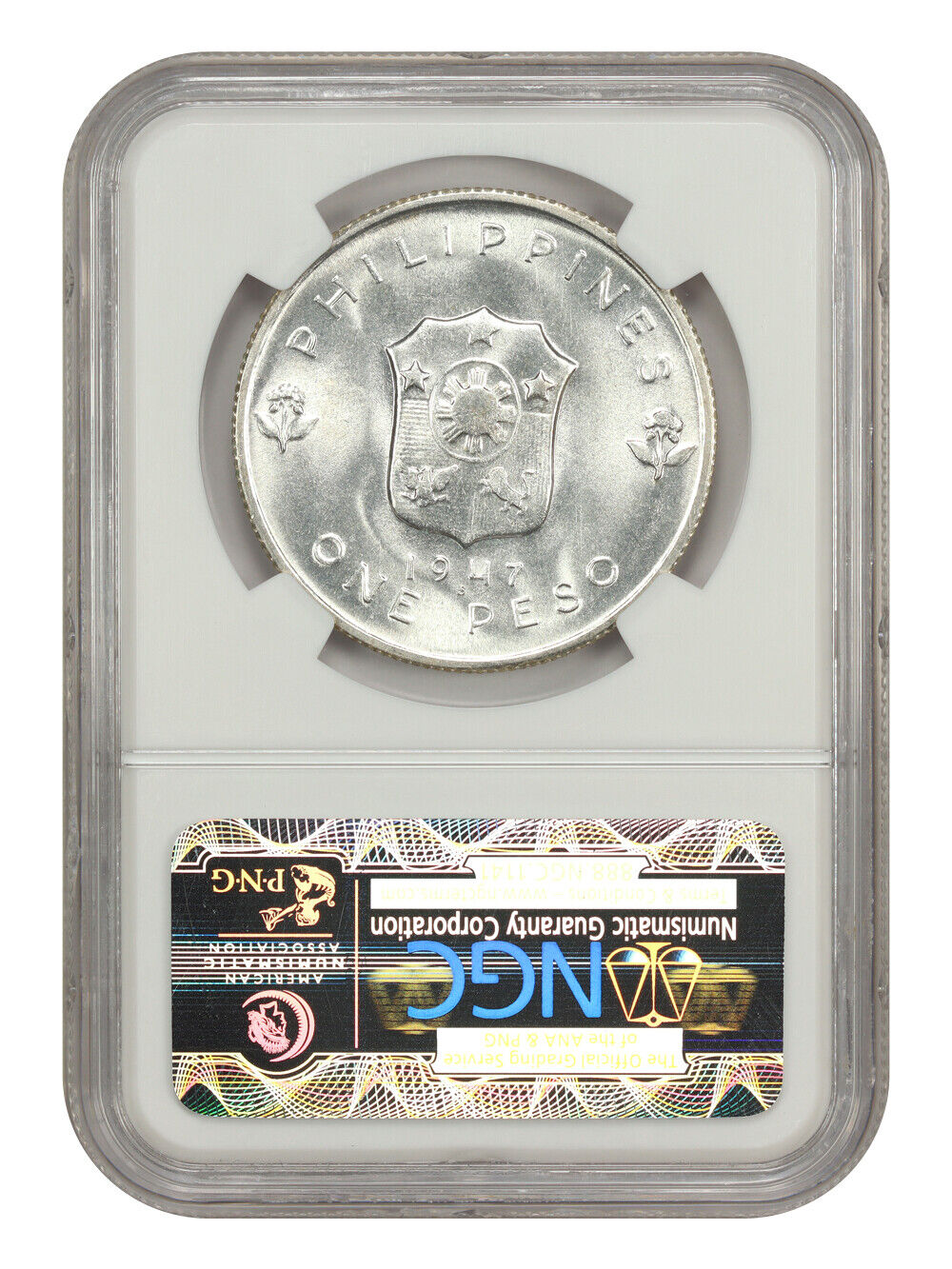 1947S Philippine Peso Douglas MacArthur NGC MS 65