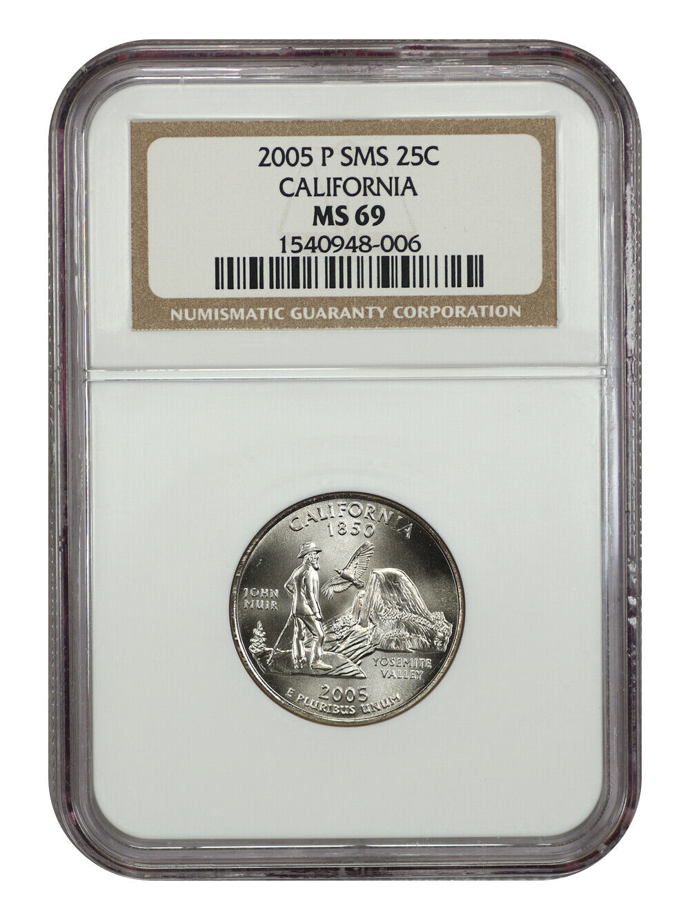 2005-P 25C California NGC SP69 (Satin Finish) - Washington 50 States Quarters