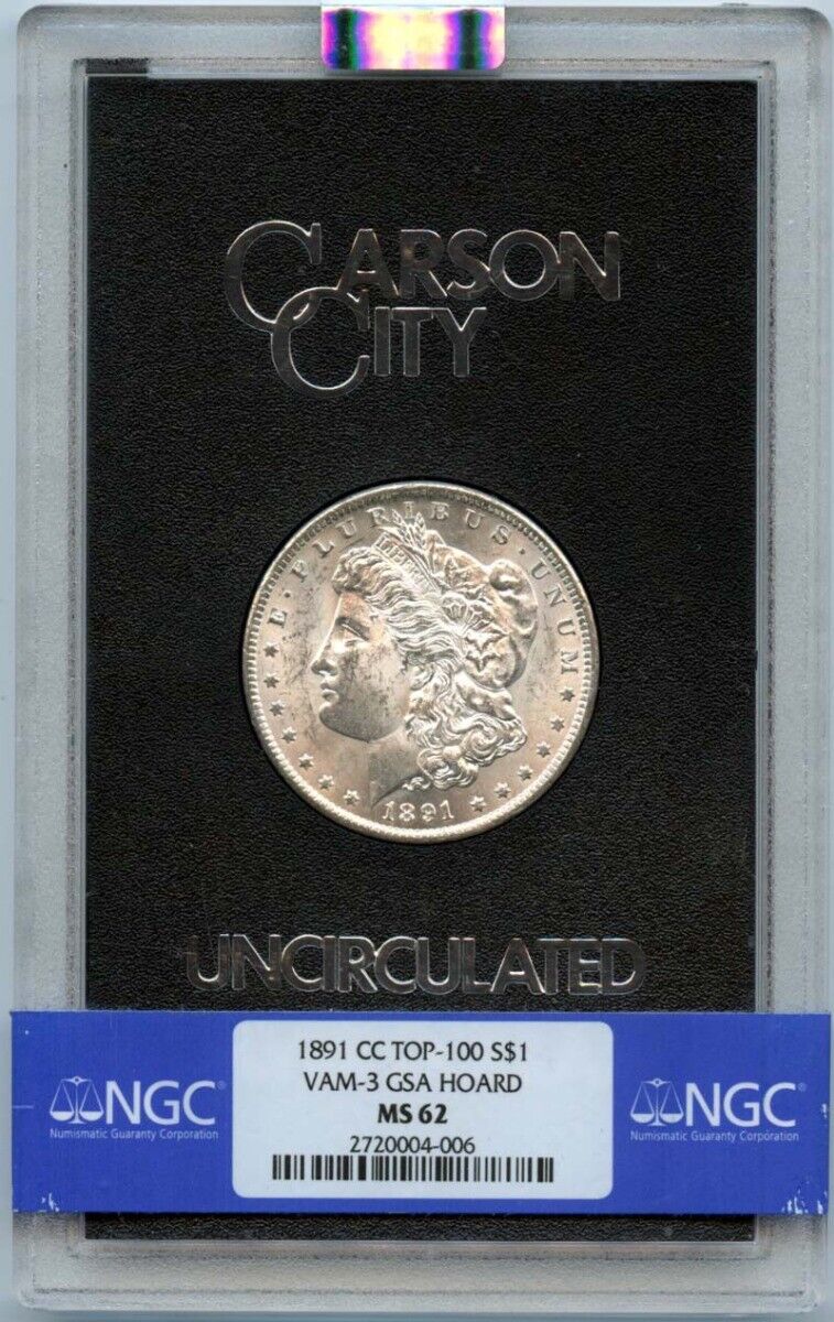 1891-CC TOP-100 Morgan Dollar VAM-3 GSA HOARD S$1 NGC MS62