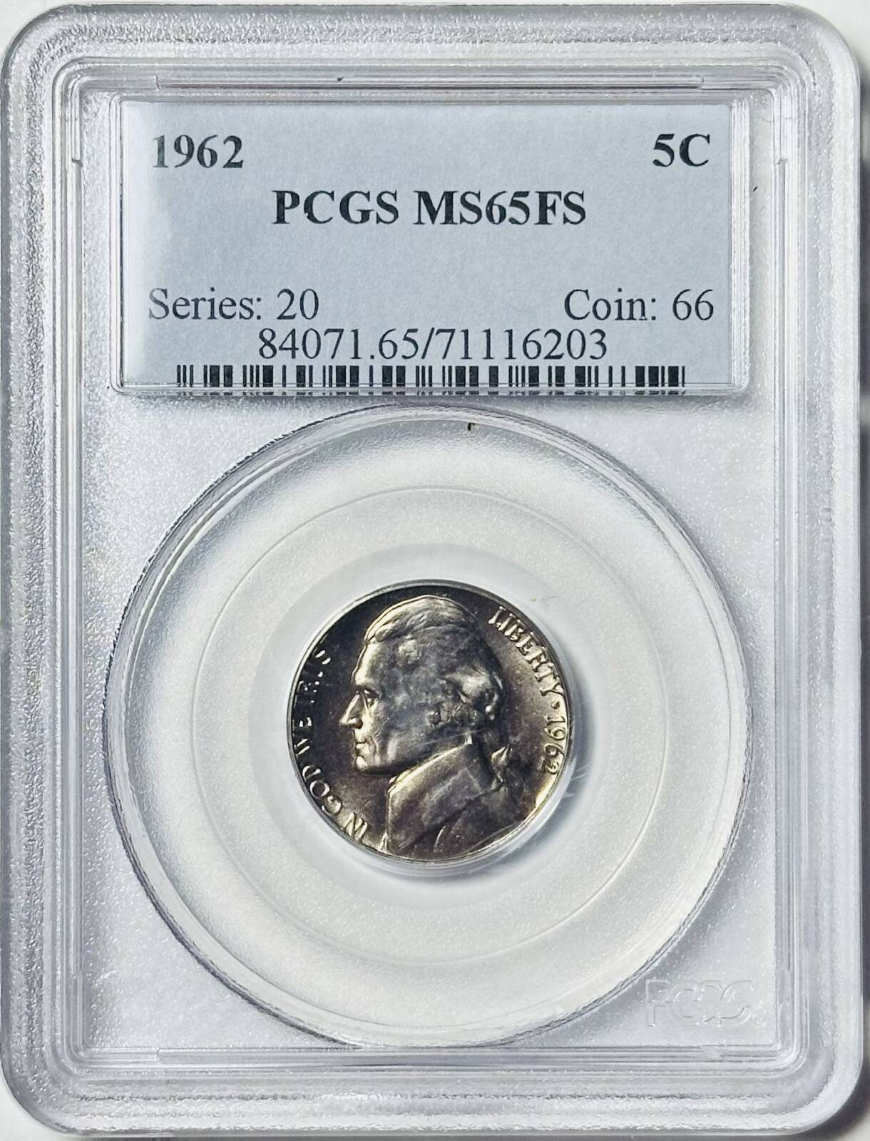 1962 P Nickel Jefferson PCGS MS-65 FS