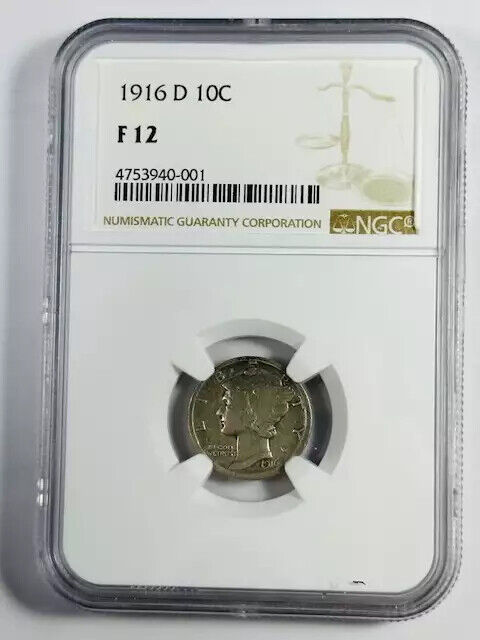 1916 D Mercury Dime NGC F-12- Nice Rare Date Mercury!