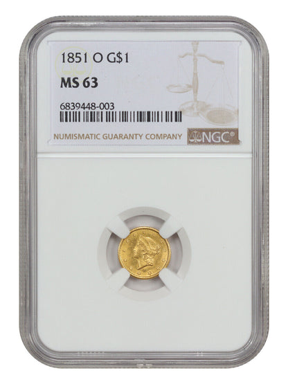 1851-O G$1 NGC MS63 - Gold Dollar - Popular New Orleans Gold Dollar