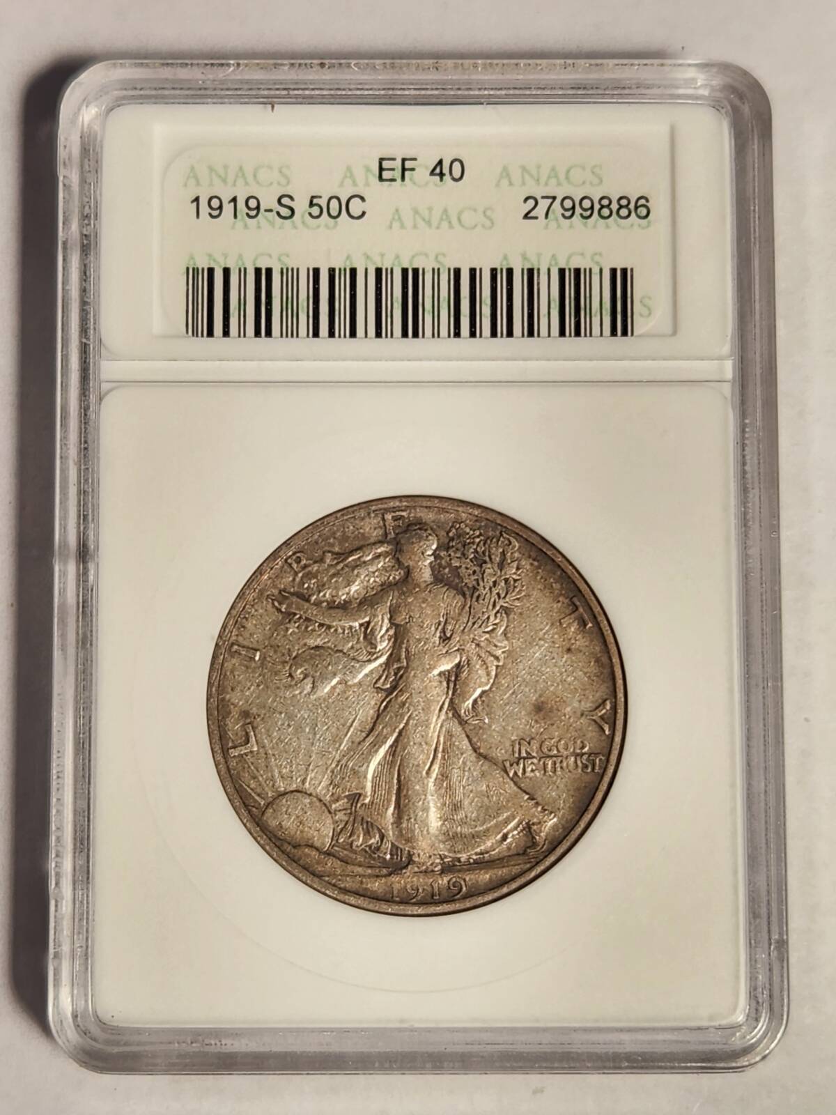 1919 S Walking Liberty Half Dollar ANACS XF-40