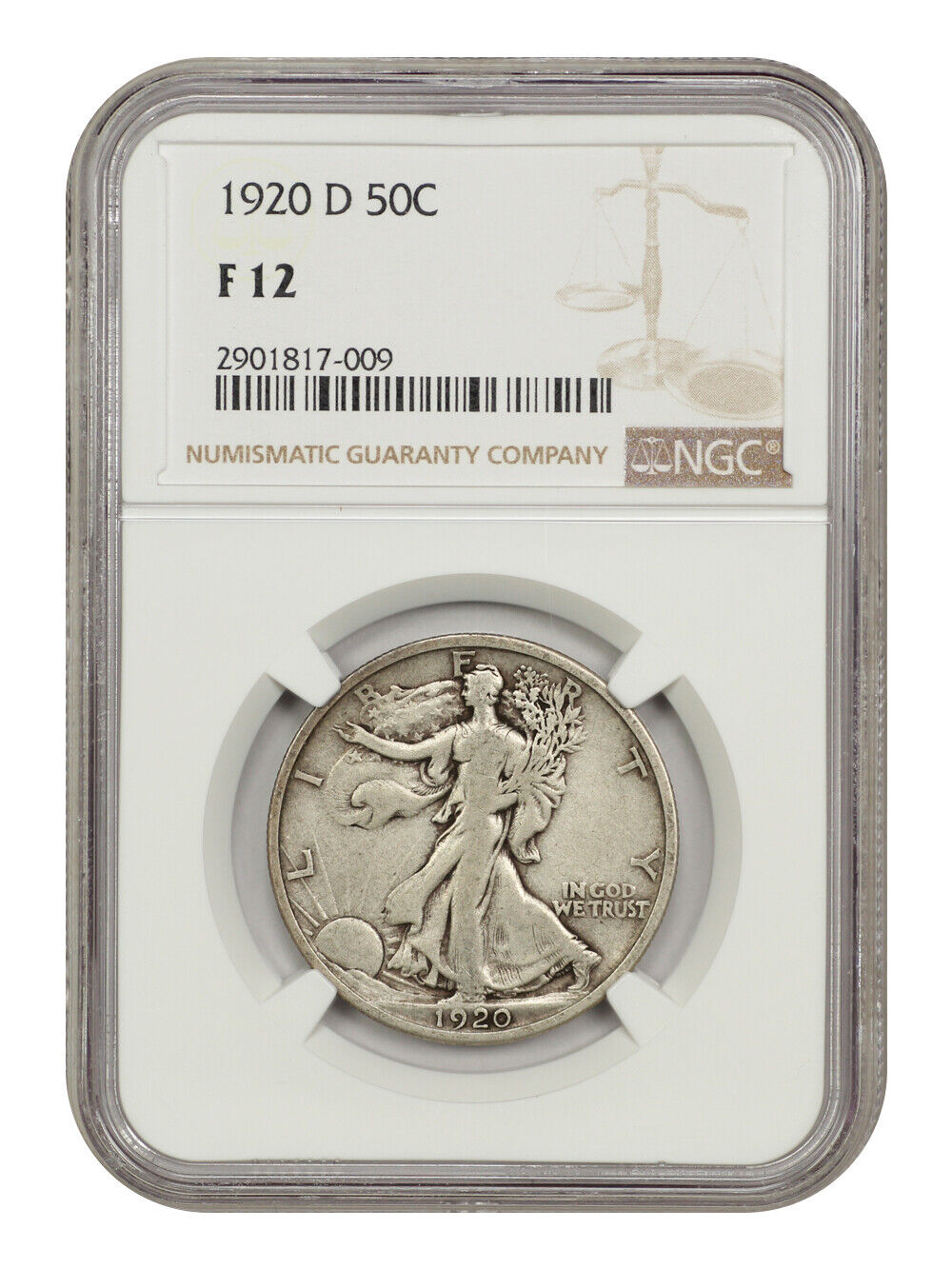 1920-D 50C NGC Fine 12 - Walking Liberty Half Dollar - Scarce, Early Walker