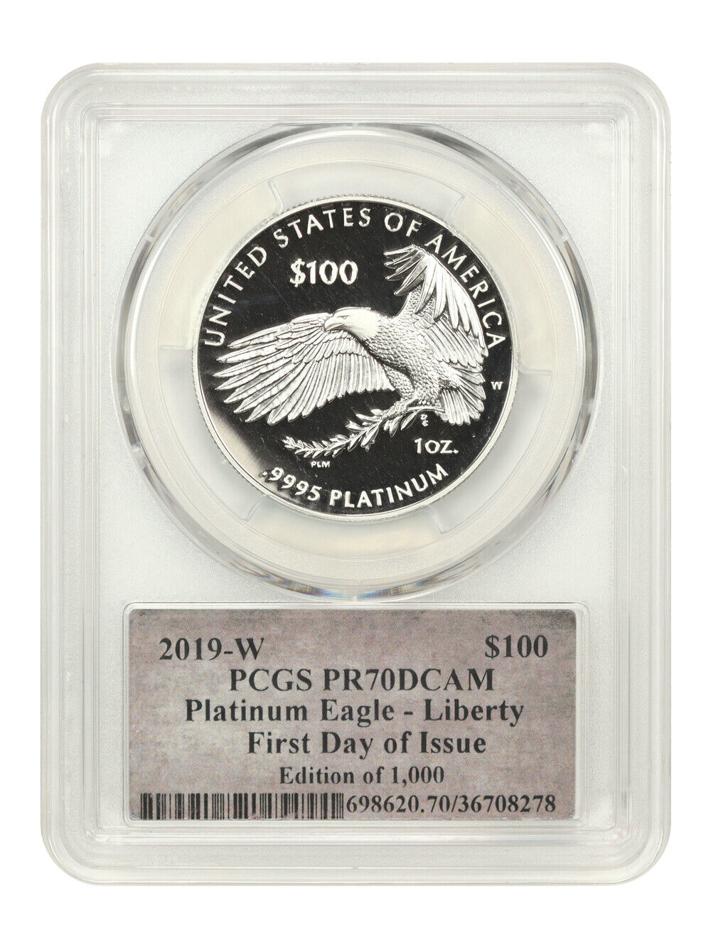 2019-W $100 Platinum Eagle Liberty First Day Issue Cleveland Bell PCGS PR70DCAM