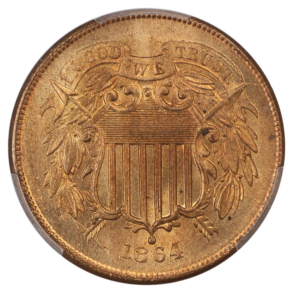 1864 2C PCGS MS66RD (Large Motto) - Two Cent - First Year of Issue