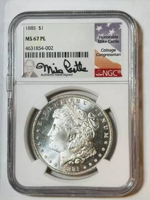 1885 P Morgan Silver Dollar NGC MS-67 Proof Like PL Mike Castle Signed!