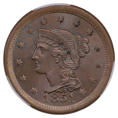 1851 1C PCGS/CAC MS66+BN