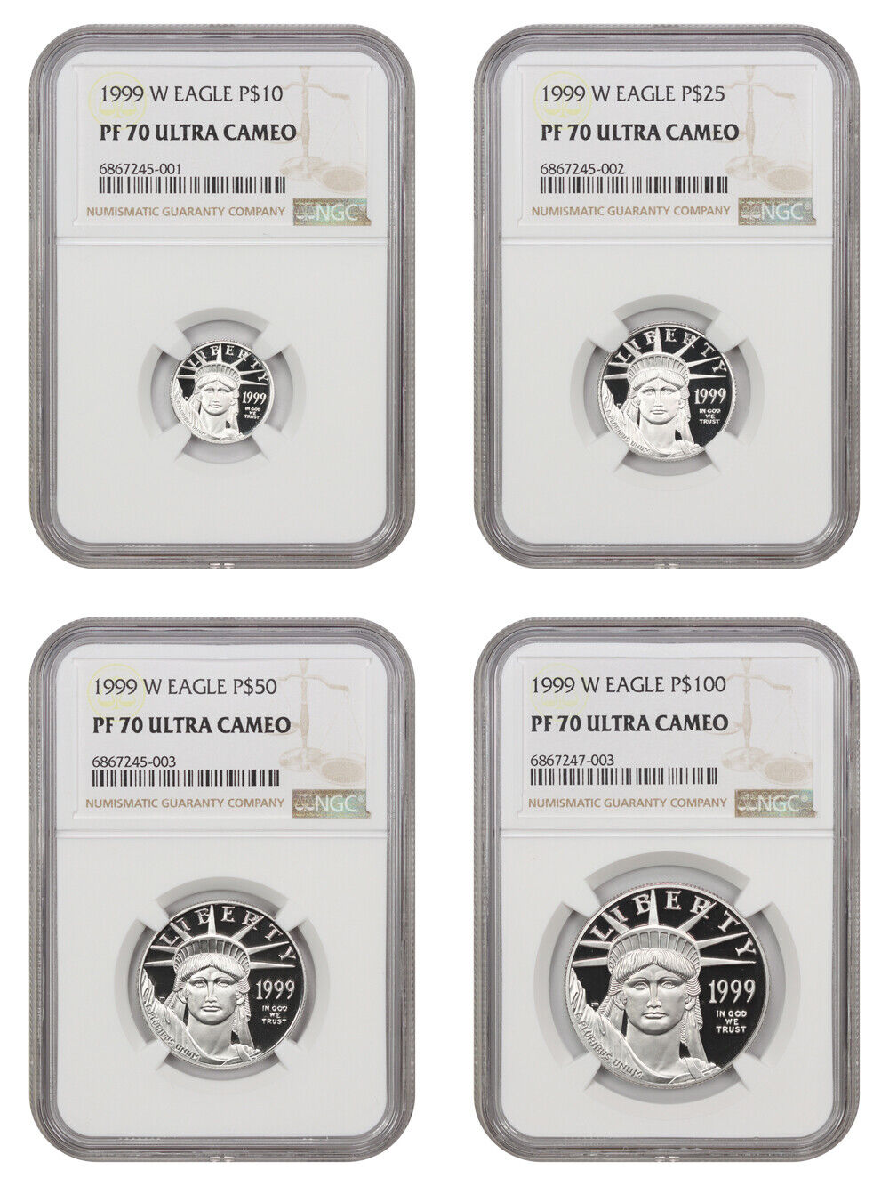 1999-W Platinum Statue of Liberty Set NGC PR70DCAM (4 Coins)