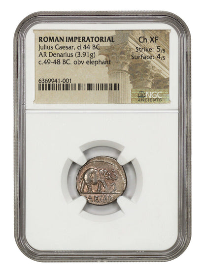 Ancient Roman: Julius Caesar (c.49-48 BC) AR Denarius NGC Choice XF