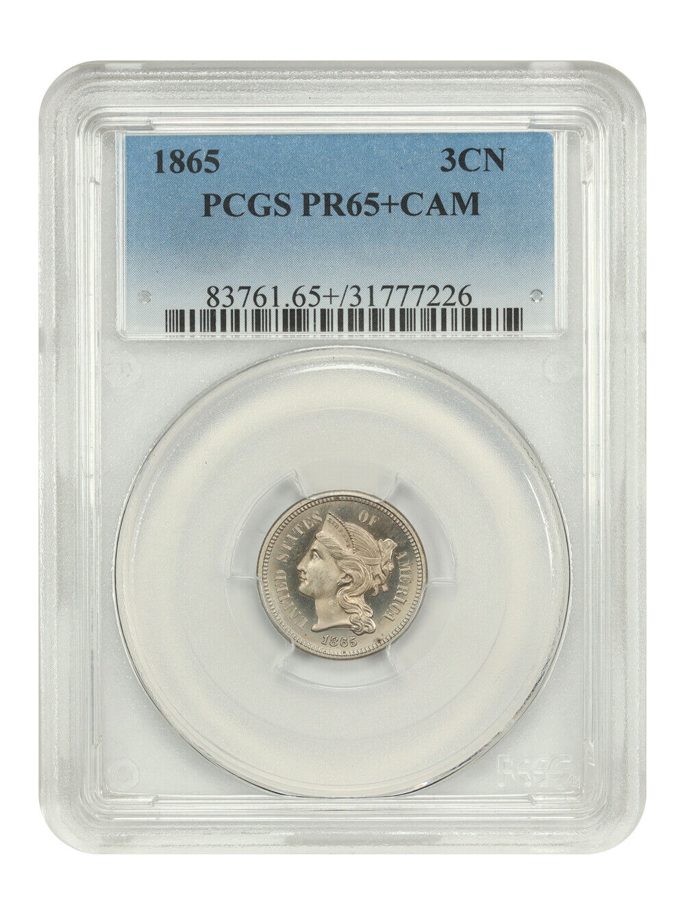 1865 3CN PCGS PR65+CAM - Three Cent Nickel - Key, First Year Proof