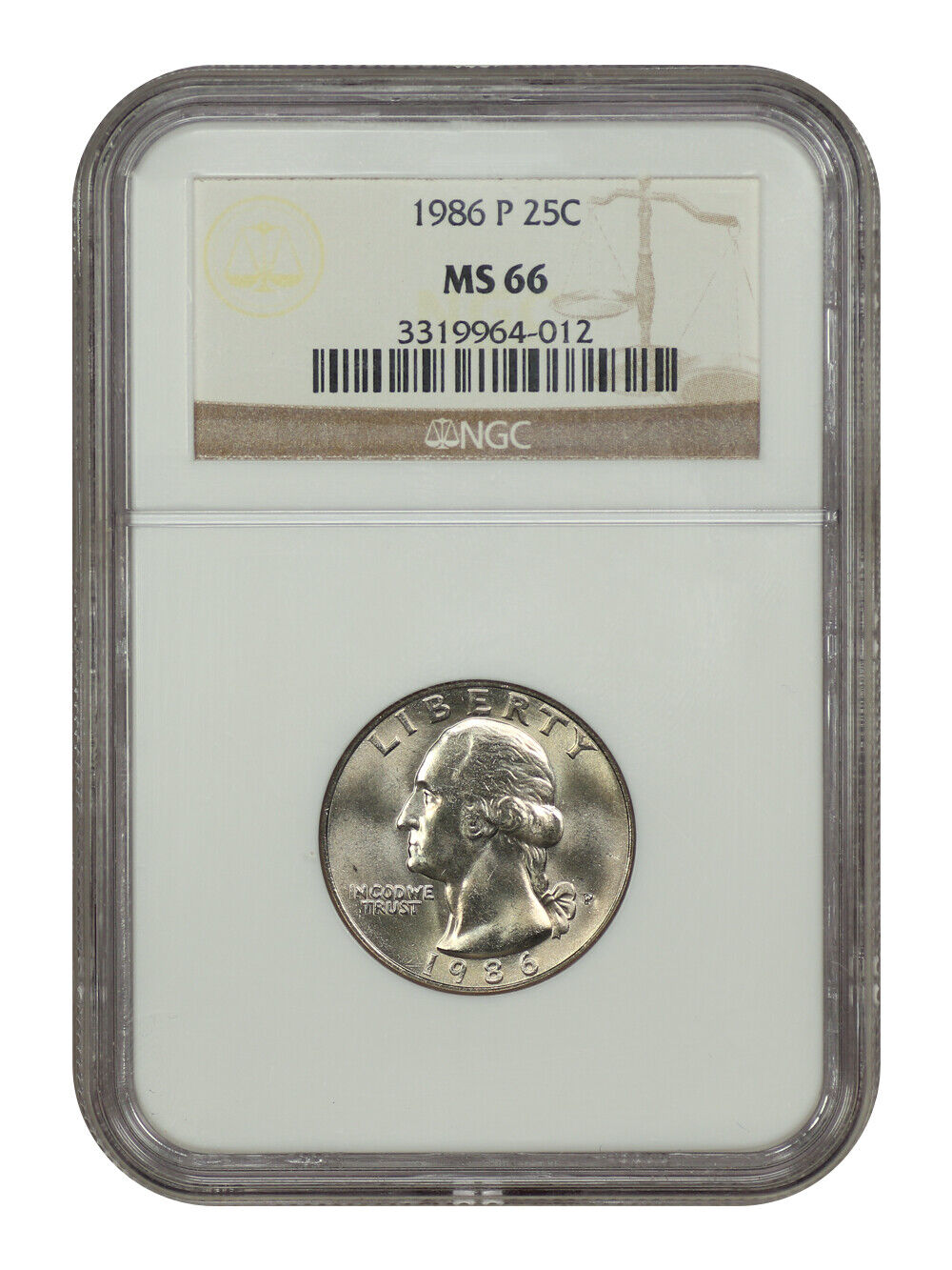 1986-P 25C NGC MS66 - Washington Quarter