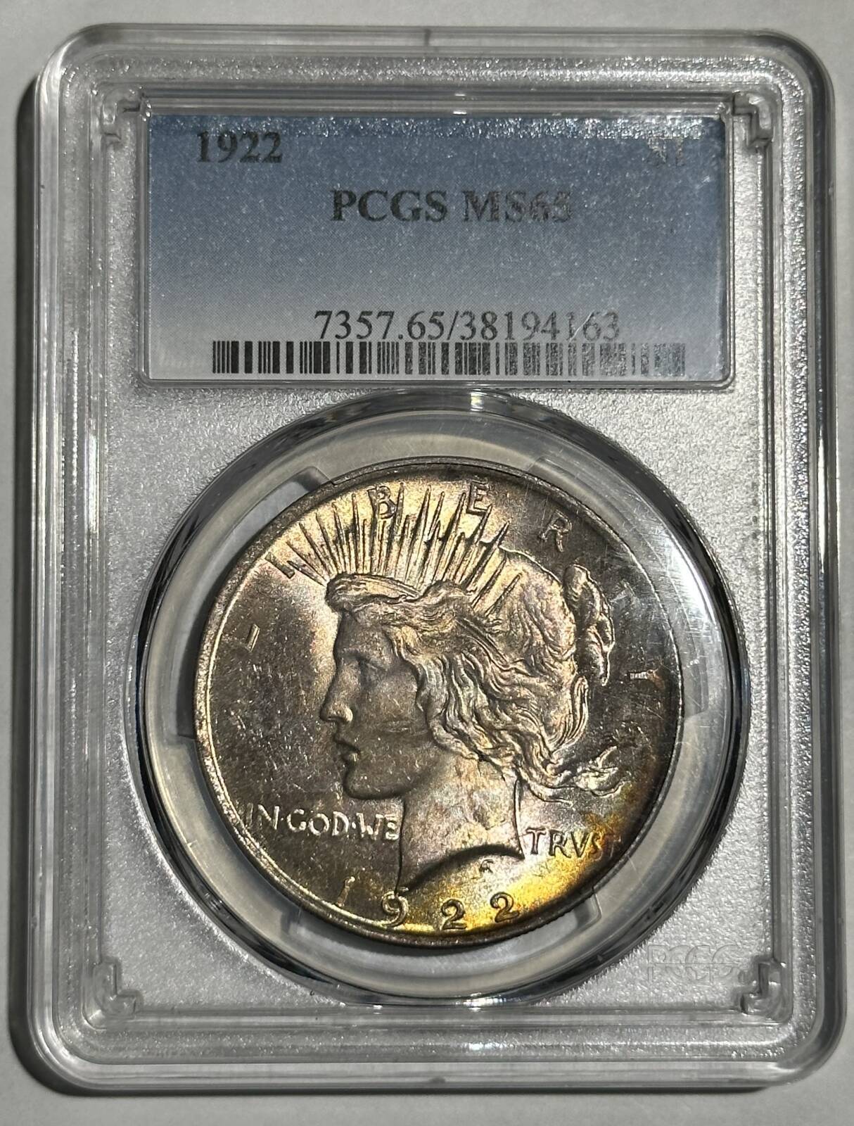 1922 P Peace Dollar PCGS MS-65 - SKITTLES of COLORS!