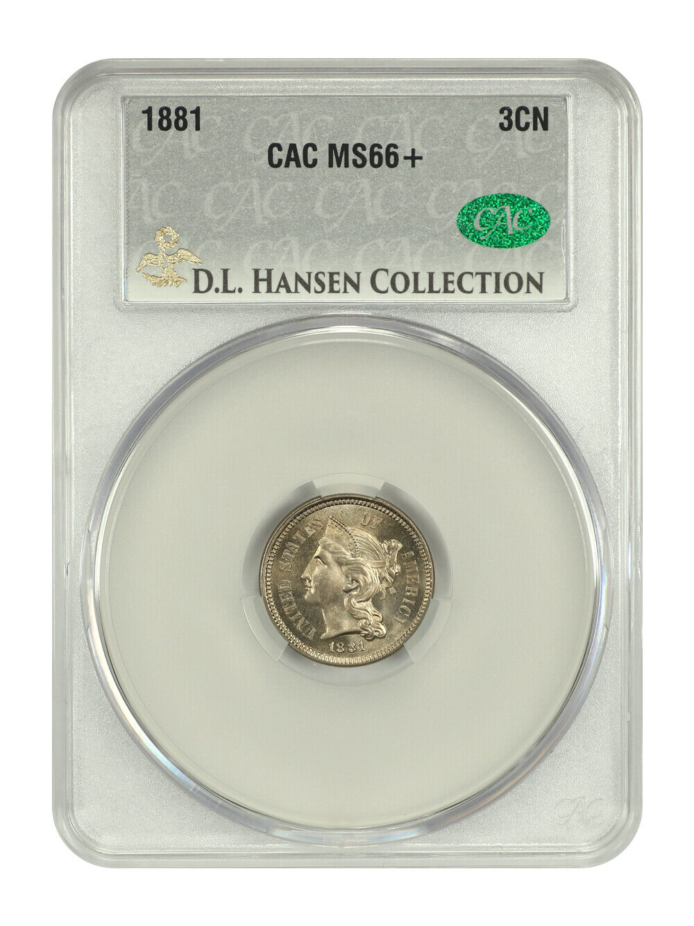 1881 3CN CACG MS66+ ex: D.L. Hansen  - Three Cent Nickel