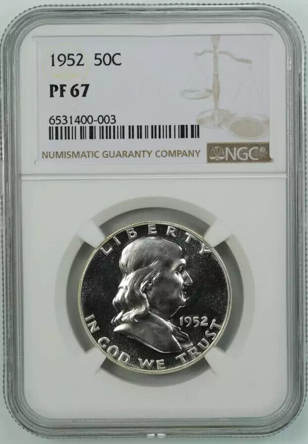 1952 PROOF FRANKLIN HALF DOLLAR 50C SILVER NGC CERTIFIED PF 67 PROOF (003)