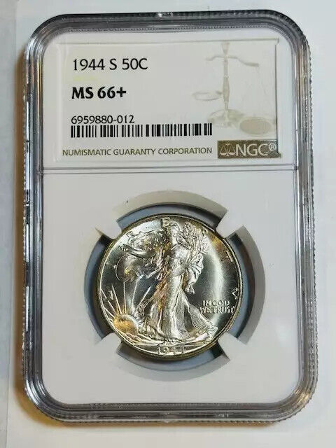 1944 S Walking Liberty Half Dollar NGC MS-66+ White Original Coin! Big Spread Co