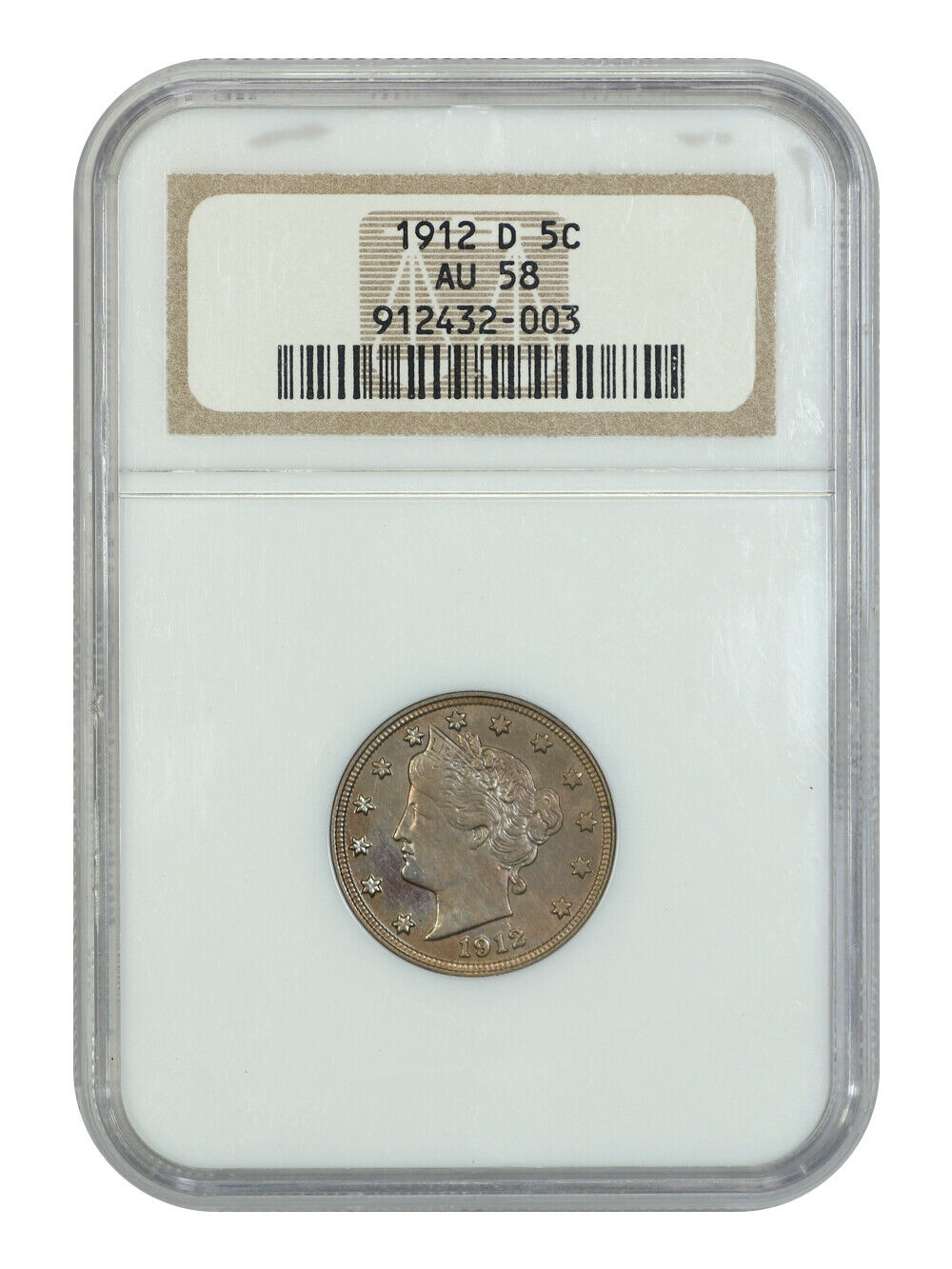 1912-D 5C NGC AU58 - Liberty Nickel - The Only D-Mint V-Nickel