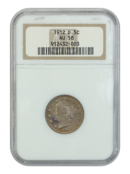 1912-D 5C NGC AU58 - Liberty Nickel - The Only D-Mint V-Nickel