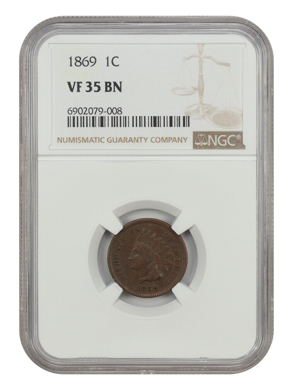 1869 1C NGC VF35BN - Indian Cent - Scarce Date