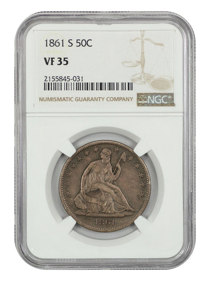 1861-S 50C NGC VF35 - Liberty Seated Half Dollar