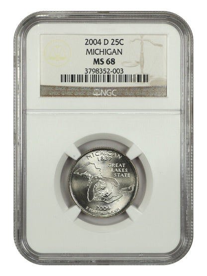 2004-D 25C Michigan NGC MS68 - Washington 50 States Quarters