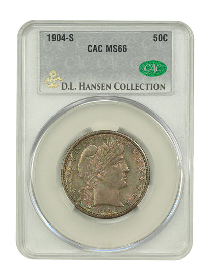 1904-S 50C CACG MS66 ex: D.L. Hansen - Barber Half Dollar - Deep, Complex Toning