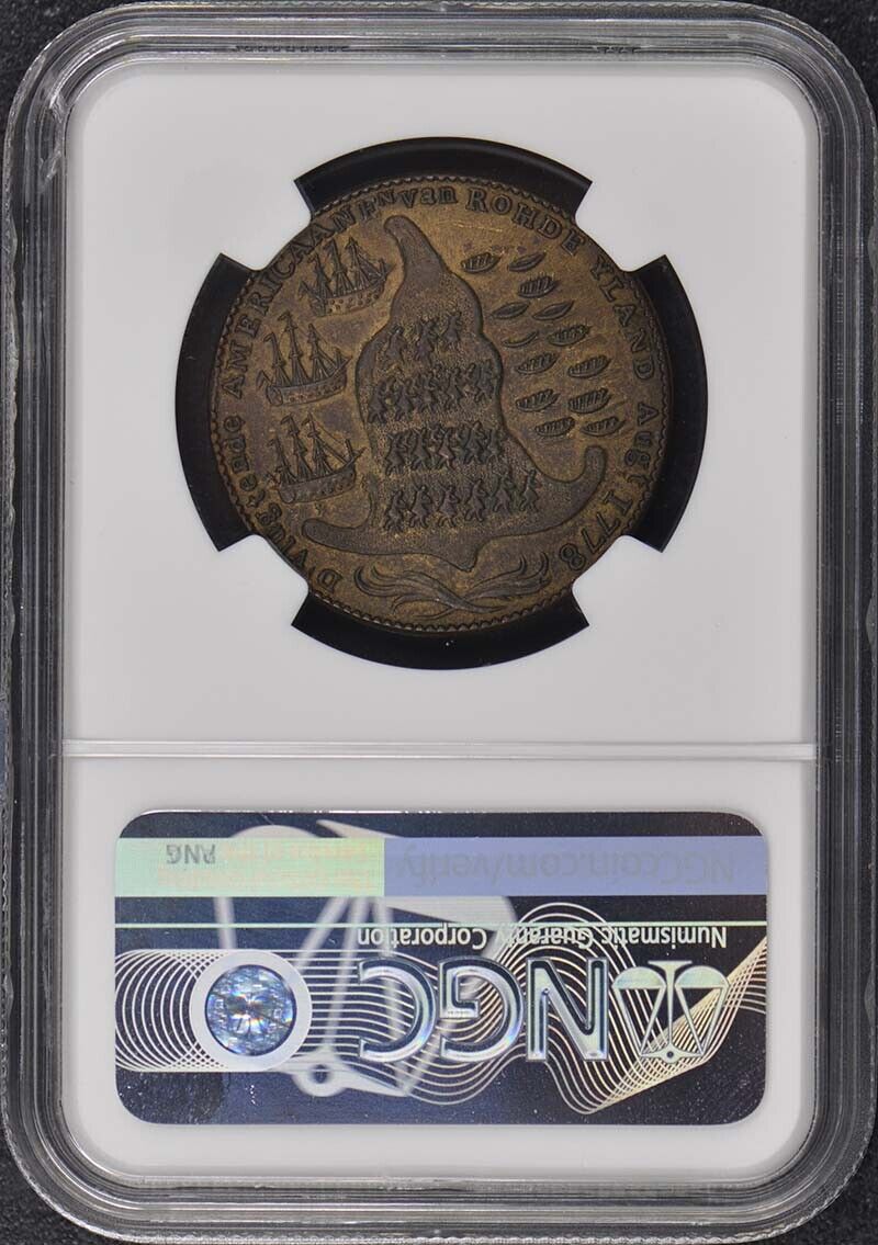 1779 Rhode Island Ship Token Brass Vlugtende NGC Unc Details