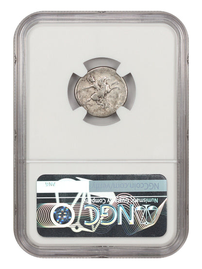 Ancient Roman: Domitian (AD 81-96) AR Denarius NGC Fine (Issue as Caesar)