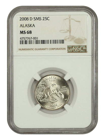 2008-D 25C Alaska NGC SP68 (Satin Finish) - Washington 50 States Quarters