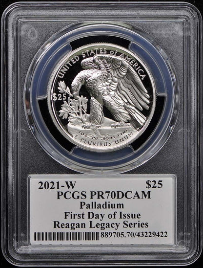 2021-W $25 Palladium Eagle PCGS PR70DCAM First Day Reagan Legacy