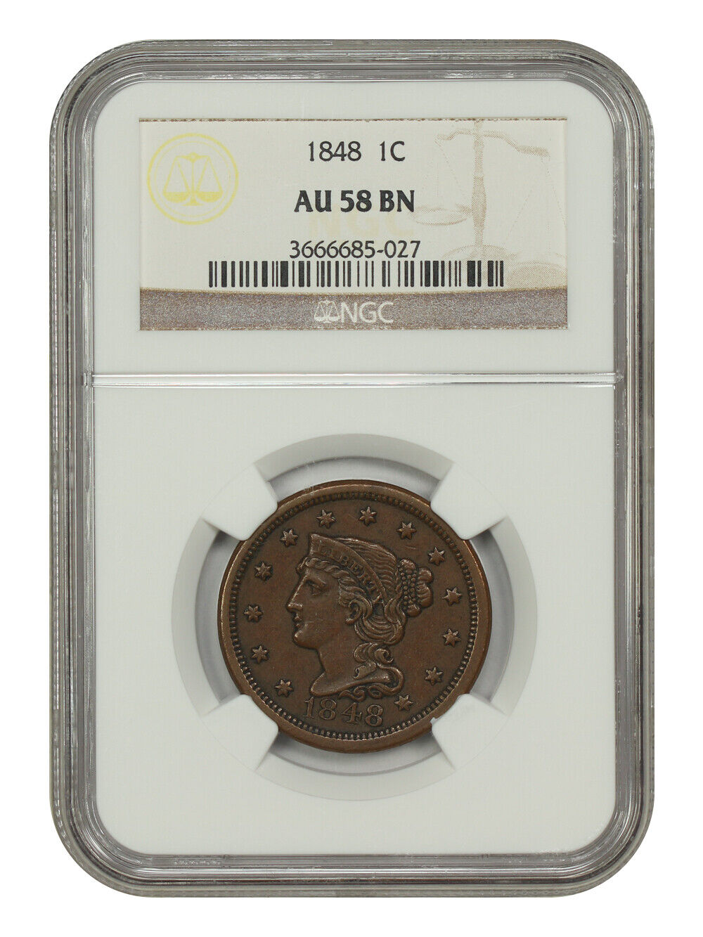 1848 1C NGC AU58 - Braided Hair Cent