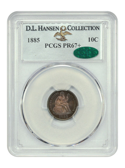 1885 10C PCGS/CAC PR67+ ex: D.L. Hansen - Liberty Seated Dime