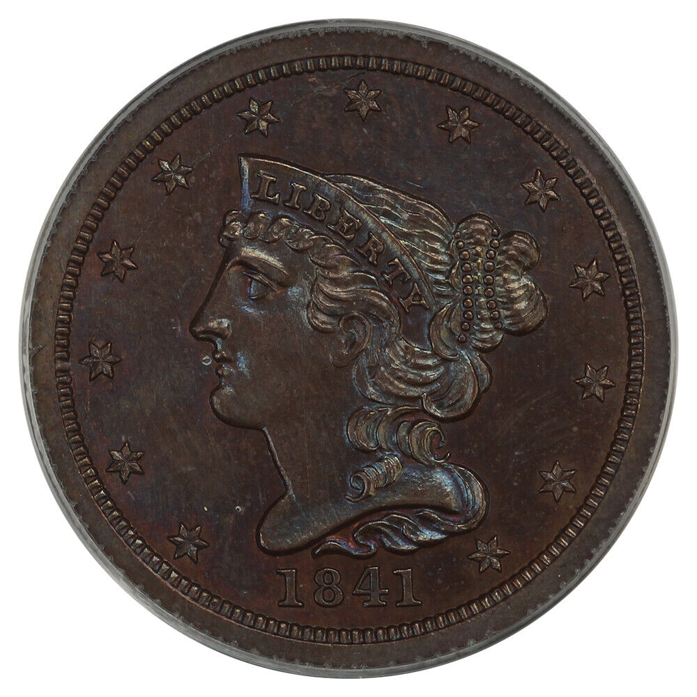 1841 1/2C PCGS/CAC PR63RB (Original, OGH) - Braided Hair Half Cent