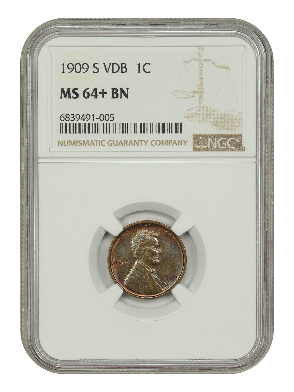 1909-S VDB 1C NGC MS64+BN - Lincoln Cent (Wheat Reverse) - Key Date