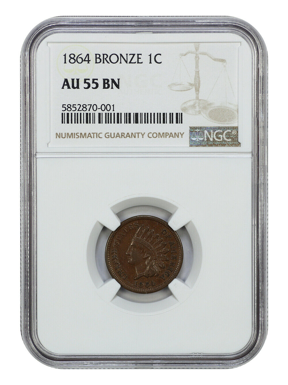 1864 1C Bronze NGC AU55BN - Indian Cent