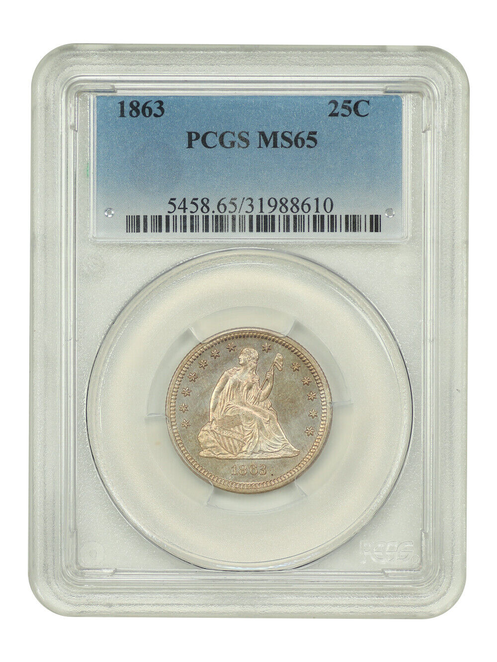 1863 25C PCGS MS65 - Liberty Seated Quarter - Gem Civil War Date