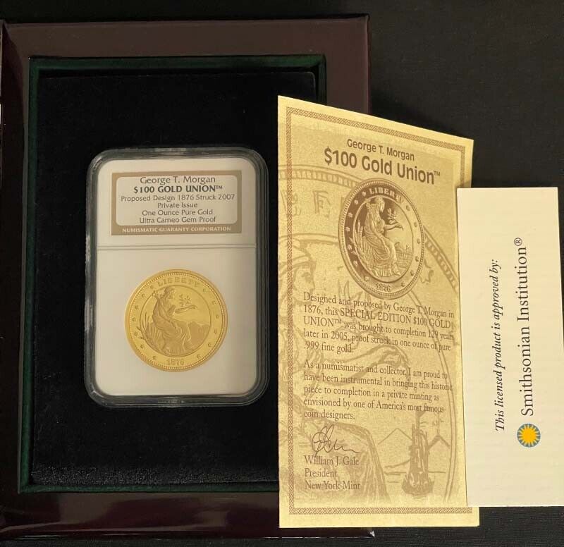 1876/2007 George T. Morgan $100 Gold Union NGC ULTRA HIGH RELIEF Proof