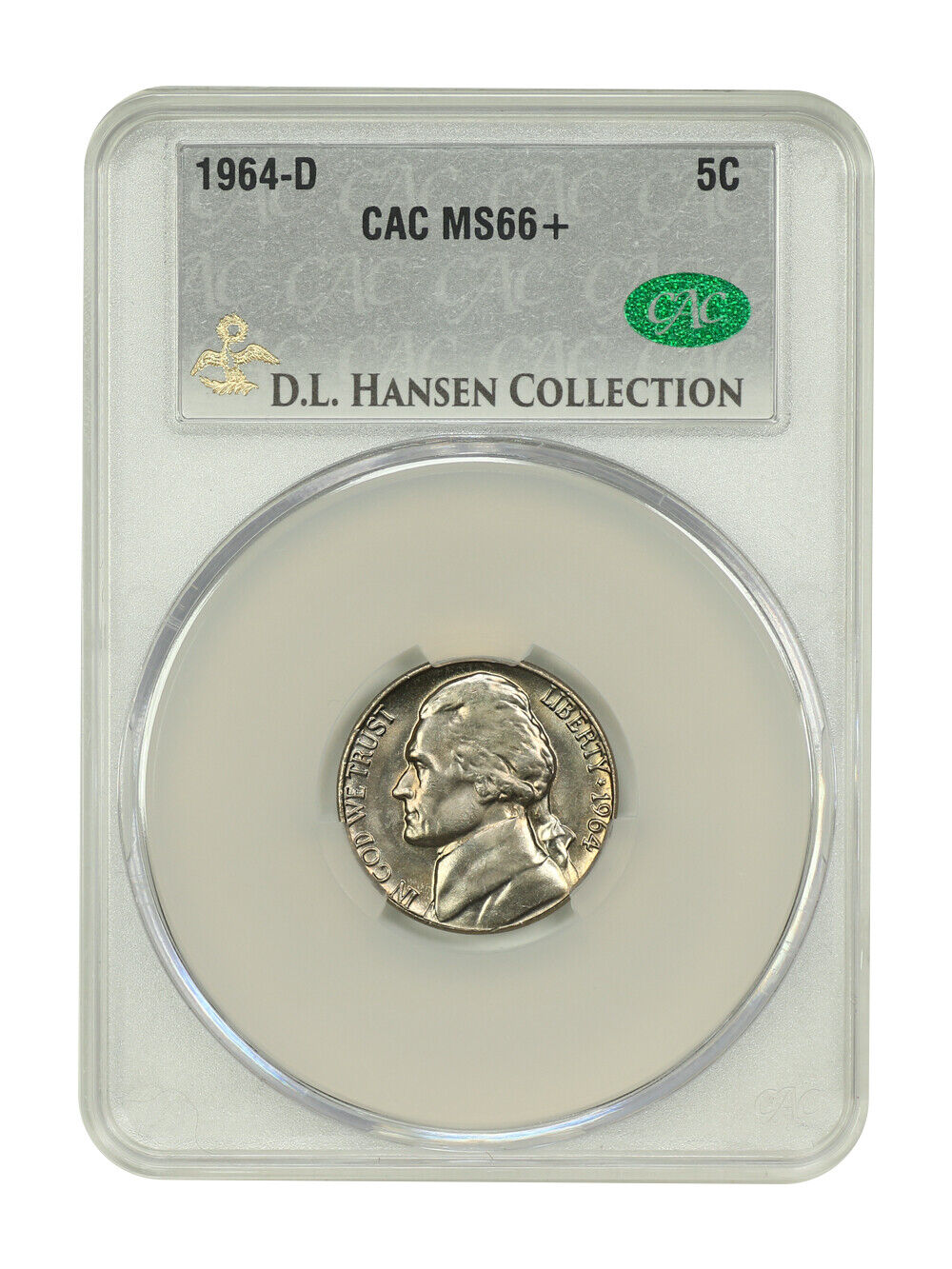 1964-D 5C CACG MS66+ ex: D.L. Hansen - Jefferson Nickel