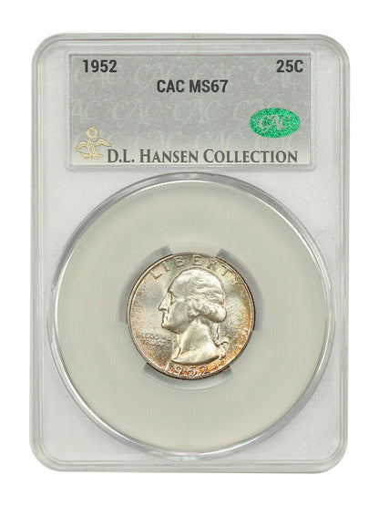 1952 25C CACG MS67 ex: D.L. Hansen - Washington Quarter