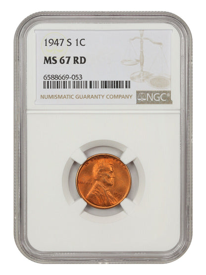 1947-S 1c NGC MS67 RD