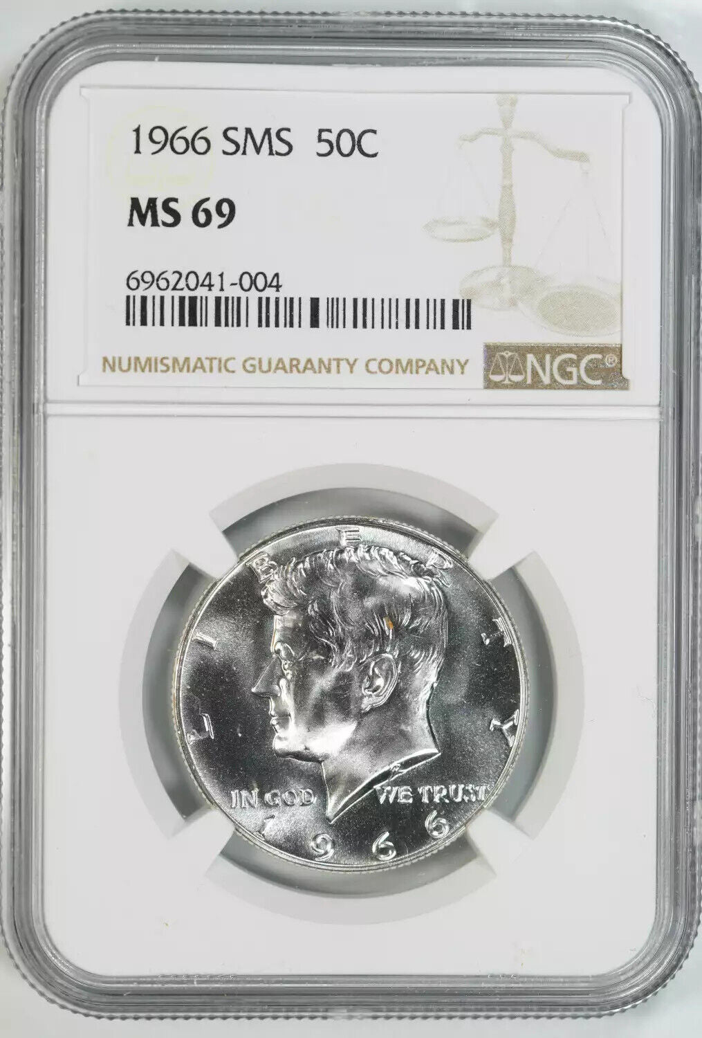 1966 SMS KENNEDY HALF DOLLAR 50C NGC CERTIFIED MS 69 MINT STATE UNC (004)