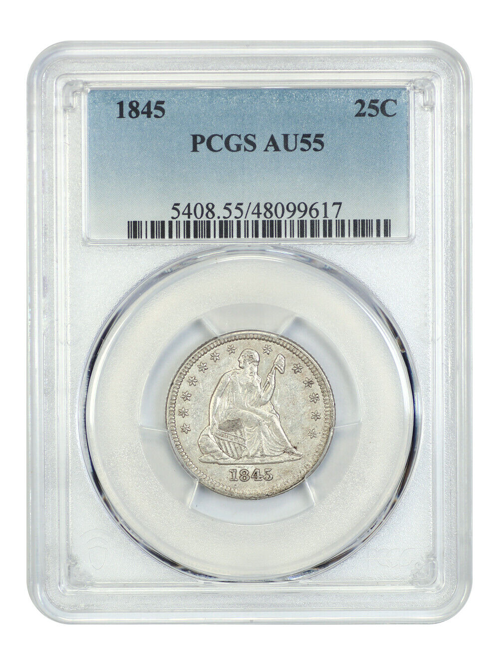 1845 25C PCGS AU55 - Liberty Seated Quarter