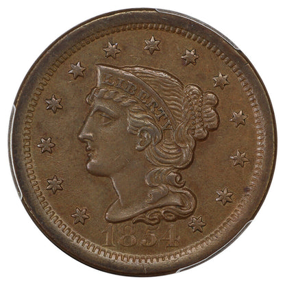 1854 1C PCGS AU58 - Braided Hair Cent