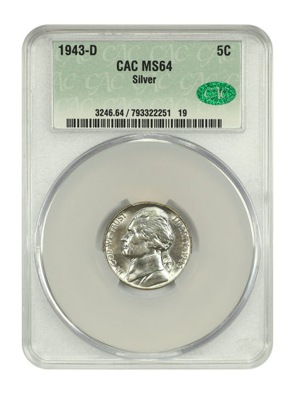 1943-D 5C CACG MS64 - Jefferson Nickel