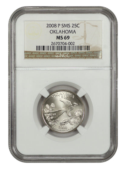 2008-P 25C Oklahoma NGC SP69 (Satin Finish) - Washington 50 States Quarters