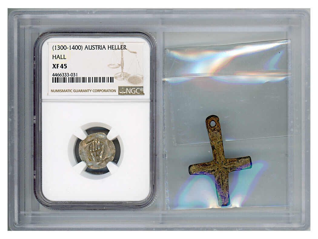 Medieval Austria: 1300-1400 Austria Heller Hall XF45 (With Antique Cross)