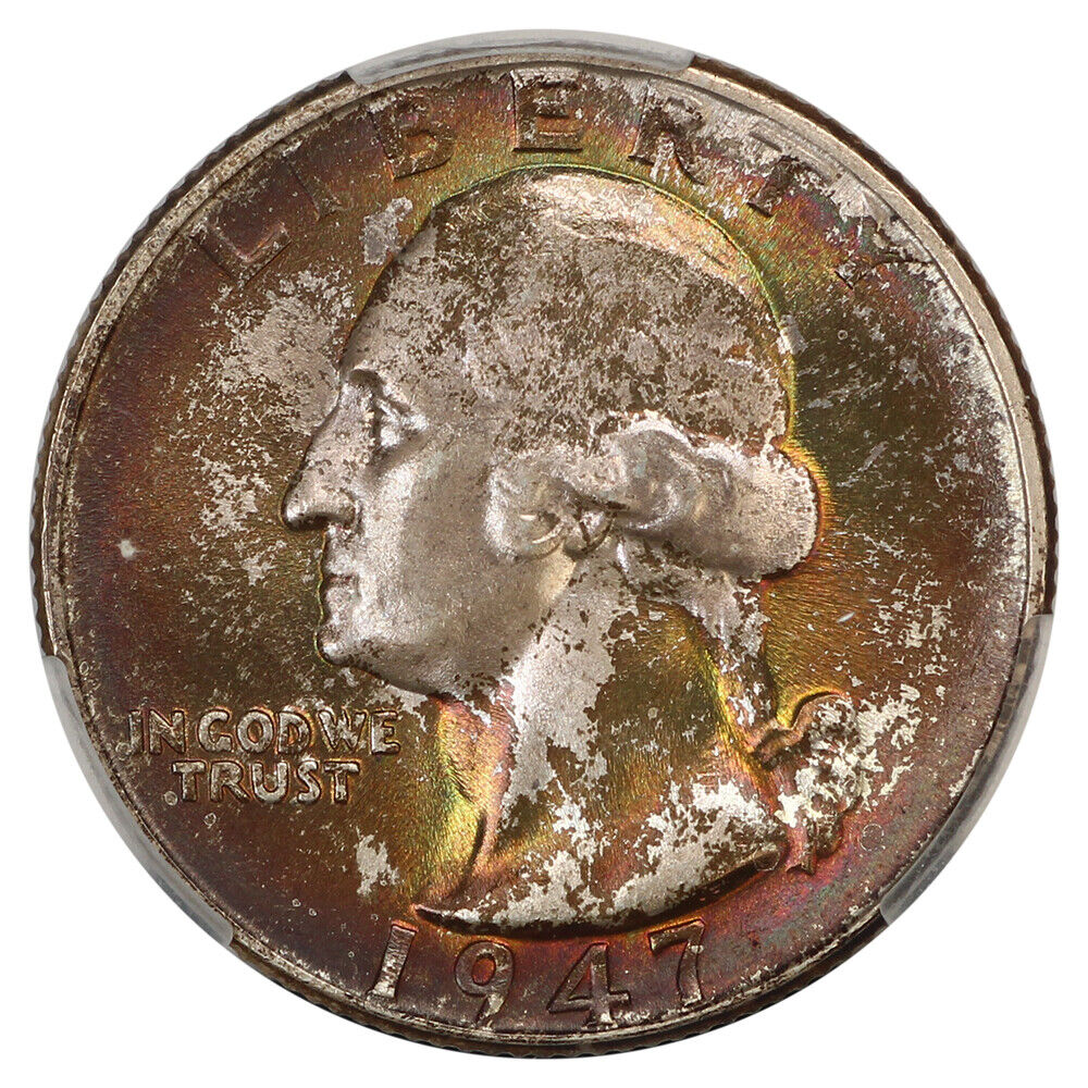 1947 25C CACG MS67+ - Washington Quarter - Colorful Obverse Toning