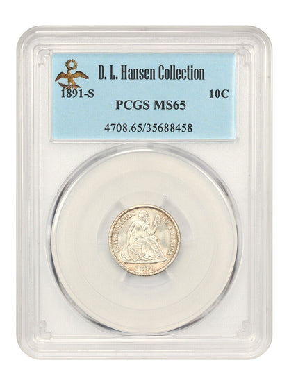 1891-S 10C PCGS MS65 ex: D.L. Hansen