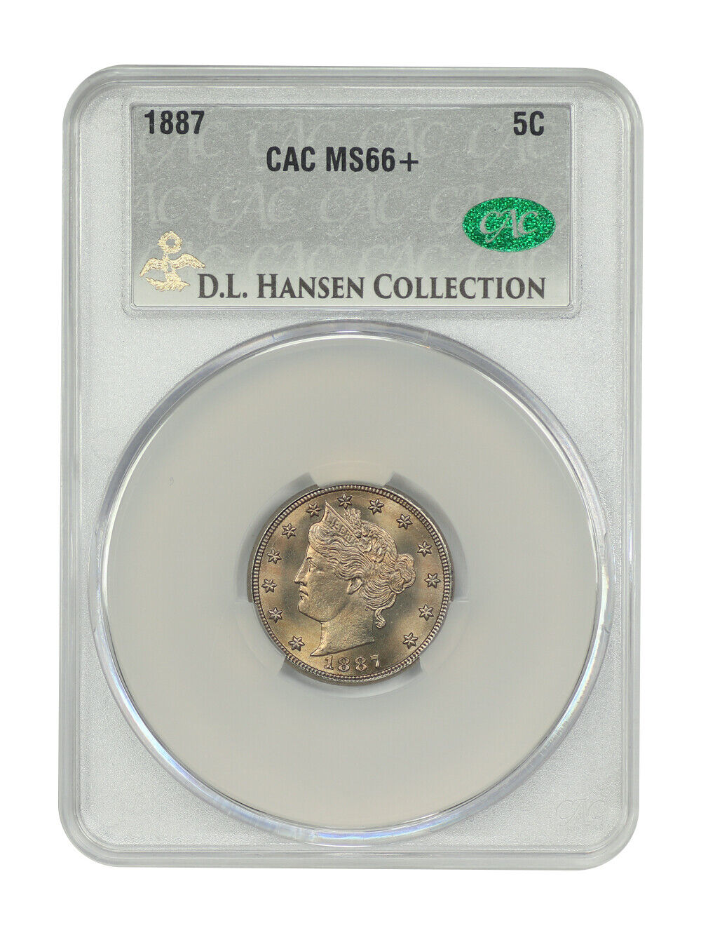 1887 5C CACG MS66+ ex: D.L. Hansen - Liberty Nickel