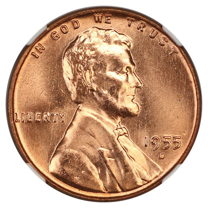 1955-D 1C NGC MS67+RD - Lincoln Cent (Wheat Reverse)